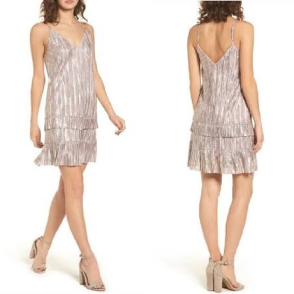 LOST & WANDER BASTILLE PLISSE SLIP MINI DRESS XS